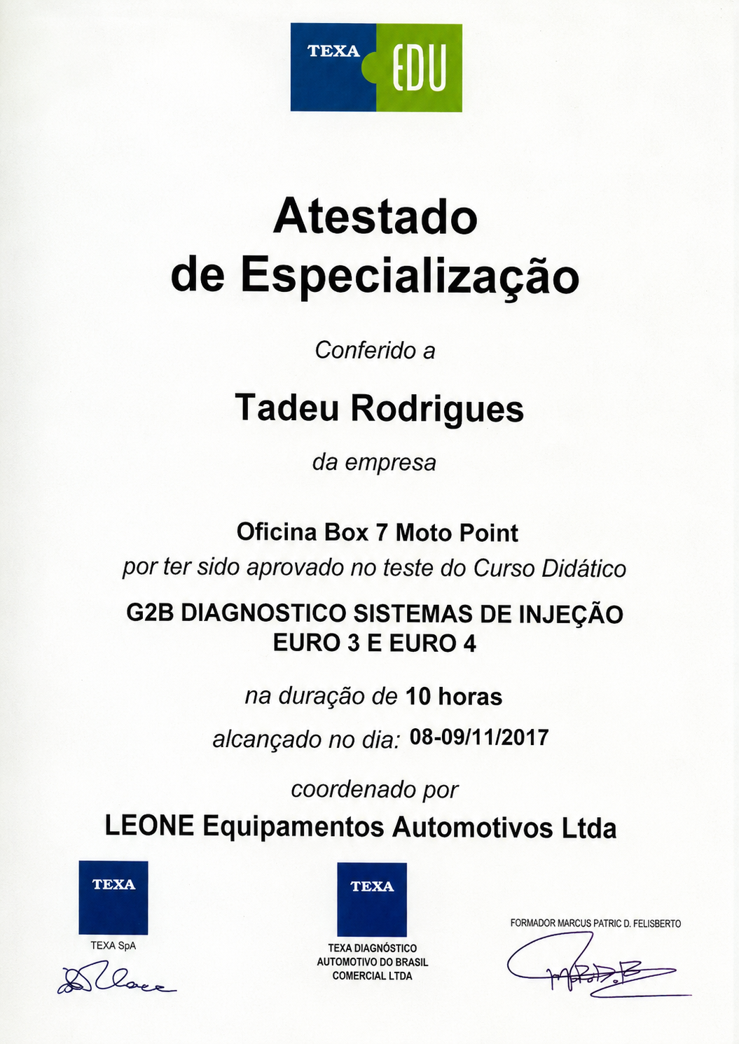 Certificado TEXA EDU