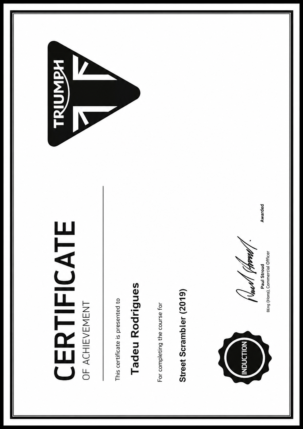 Certificado Triumph Street Scrambler