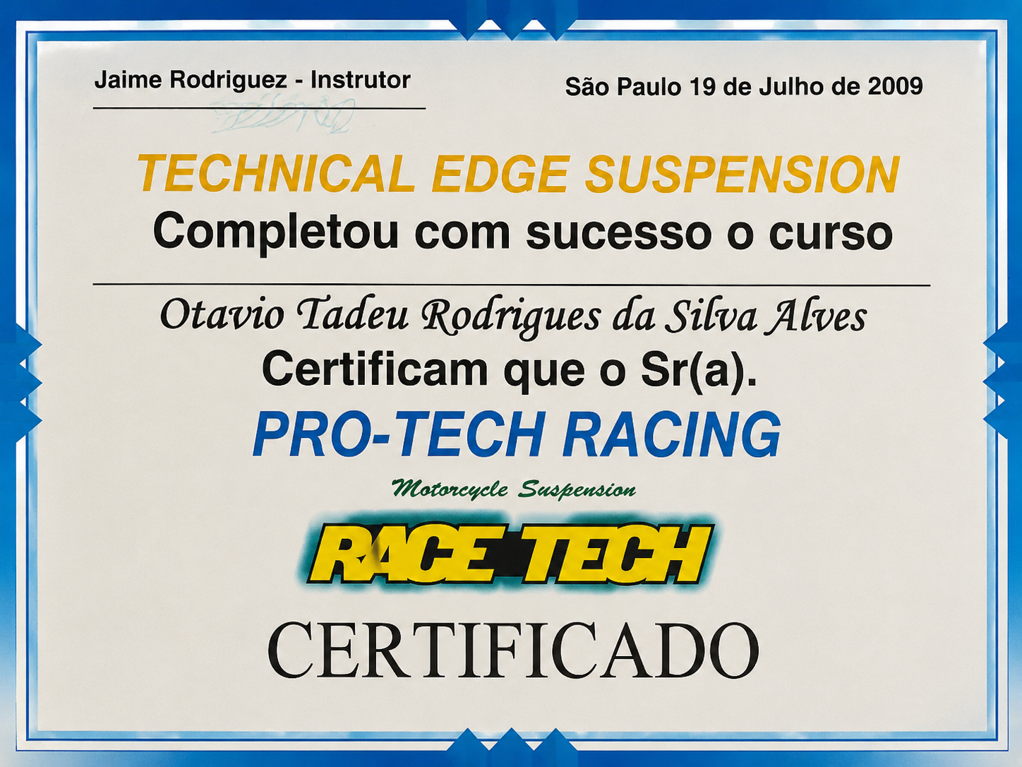 Certificado RaceTech 2009