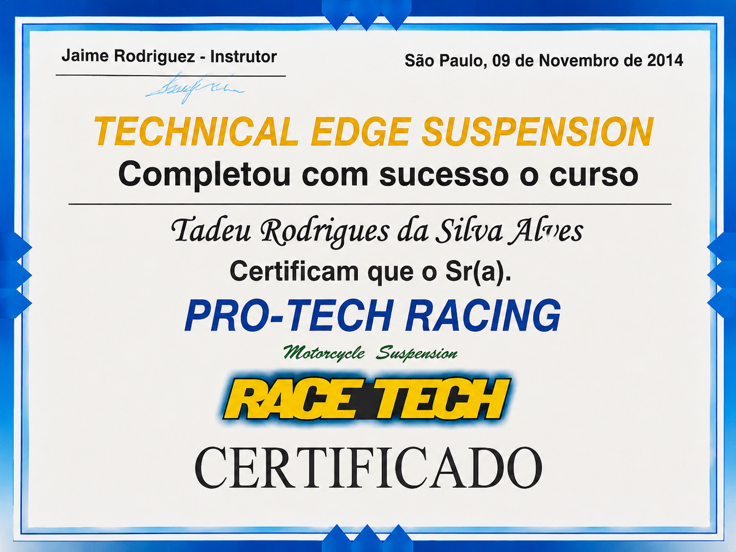 Certificado RaceTech 2014