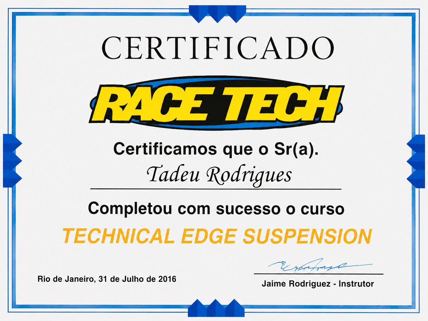 Certificado RaceTech 2016
