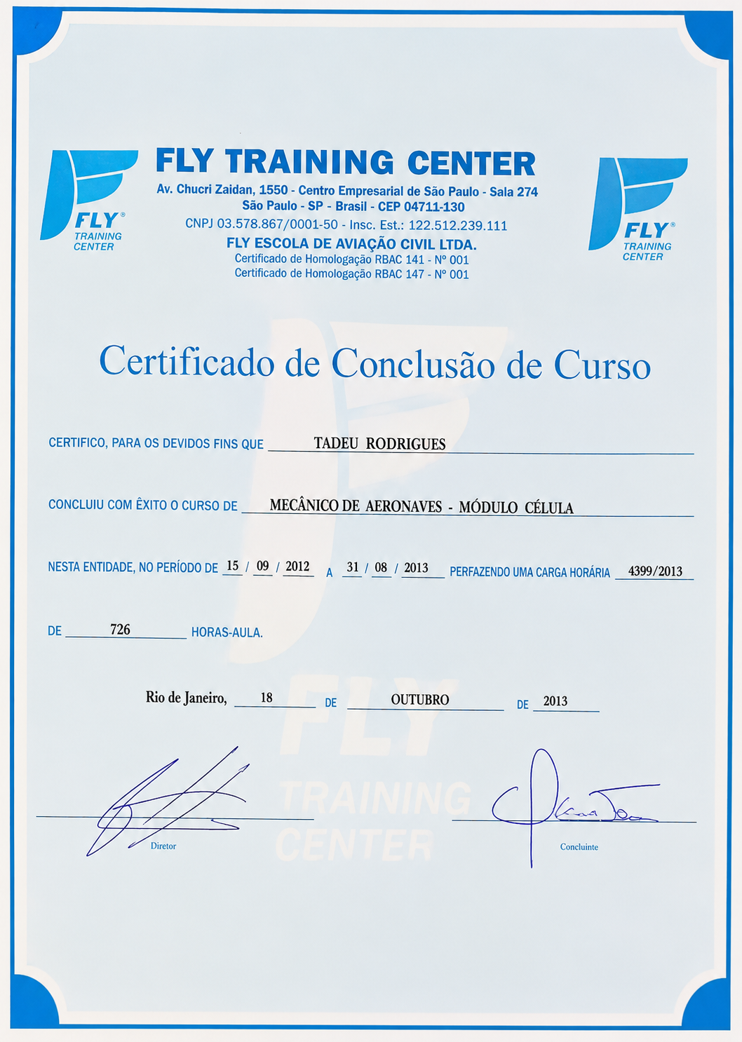 Certificado Fly Training 2017