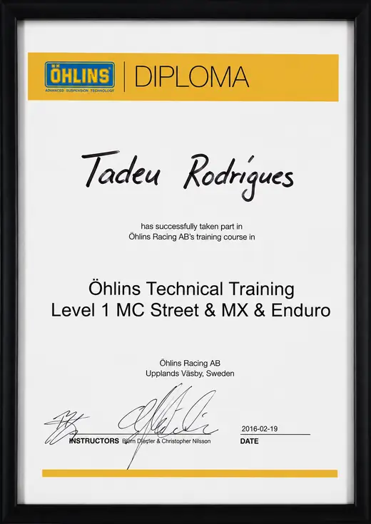 Certificado Öhlins Technical Training