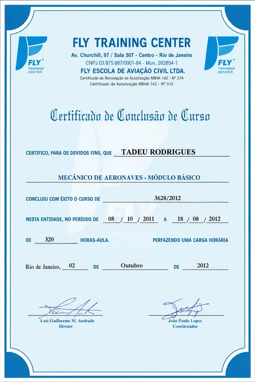 Certificado Fly Training