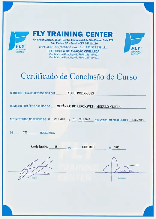 Certificado Fly Training 2017